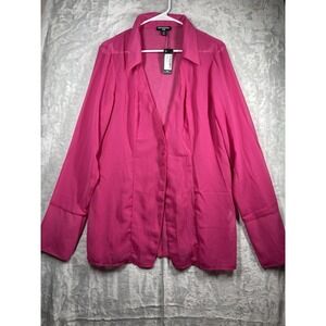 Pretty Little Thing NWT   Hot Pink Sheer Long Sleeve Shirt button up size 14
